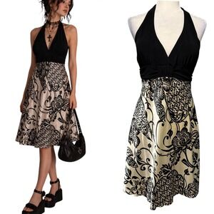 Vtg 90s Y2k Halter Dress Womens L Empire Waist Whimsigoth Fairycore Romantic‎